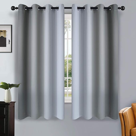 SimpleHome Ombre Grey to Grey White Curtains for Living Room 52Wx63L | Room Darkening Curtains for Bedroom,Gradient Light Blocking Curtain,Thermal Insulated Grommet Window Drapes,2 Panels,63 Inch