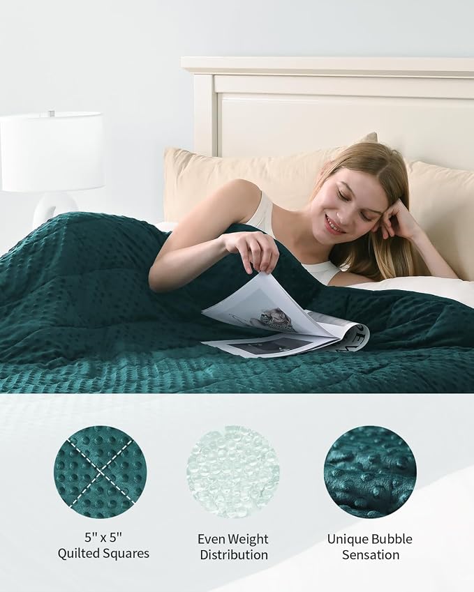 Mr. Sandman Weighted Blanket for Adults, Queen Size 20 lbs, 60 x 80 Inches | Cooling Soft Minky for Hot Sleepers; Machine Washable; Filled with Glass Beads; Heavy Bed Throw for Sleep; Dark Green