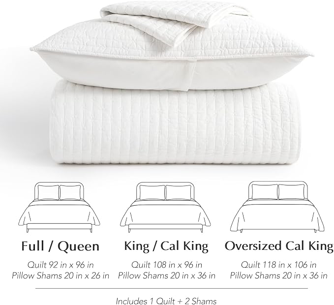 100% Cotton Cross Stitch 3-Piece Quilt, 118"x106", Bright White | Cross Stitch Cotton Quilt, Pre-Washed Bedding Set, Oversized Lightweight Bedspread Coverlet, for All Season, with 2 Shams