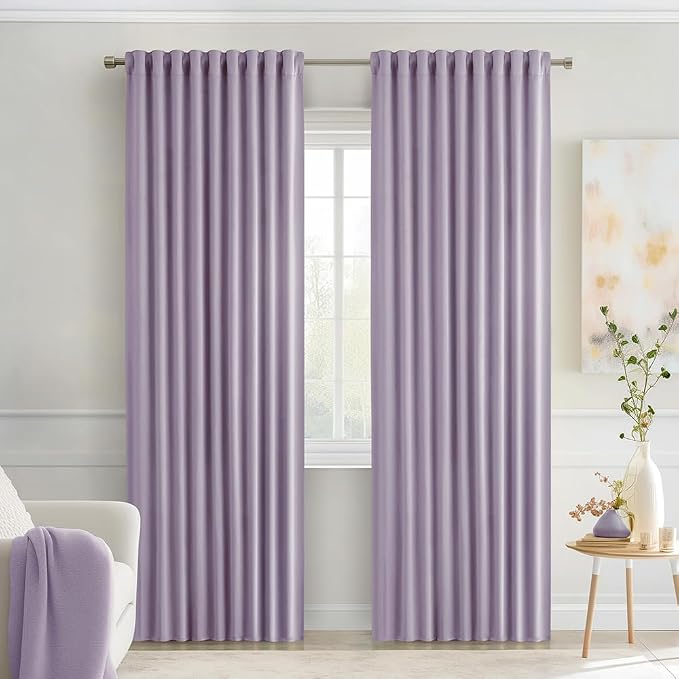 MIULEE Lilac Back Tab Blackout Curtains 52x84 Inch Length 2 Panels Set | Rod Pocket Pinch Pleated, Thermal Insulated, Room Darkening, Light Blocking, Privacy Curtains for Living Room Bedroom