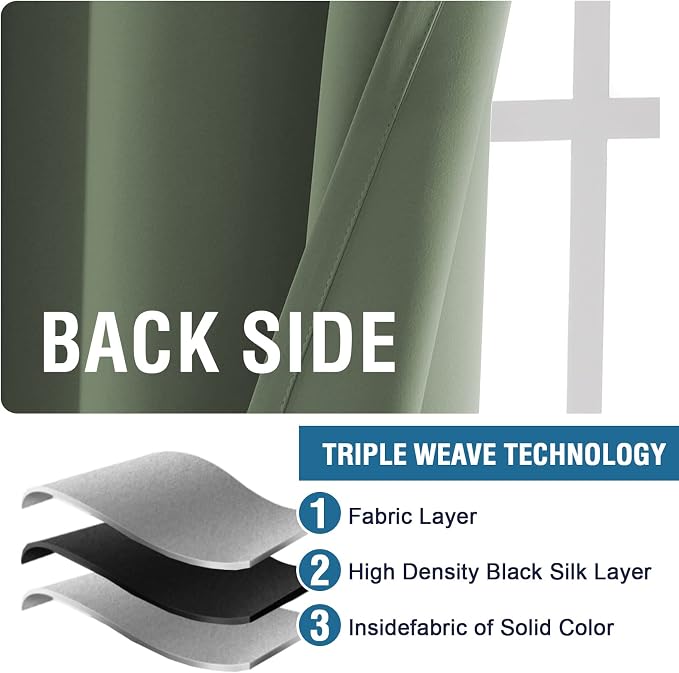 H.VERSAILTEX Blackout Curtains Thermal Insulated Window Treatment Panels Room Darkening Blackout Drapes for Living Room Back Tab/Rod Pocket Bedroom Draperies (2 Panels, Bronze Green, 42 x 54 Inch)