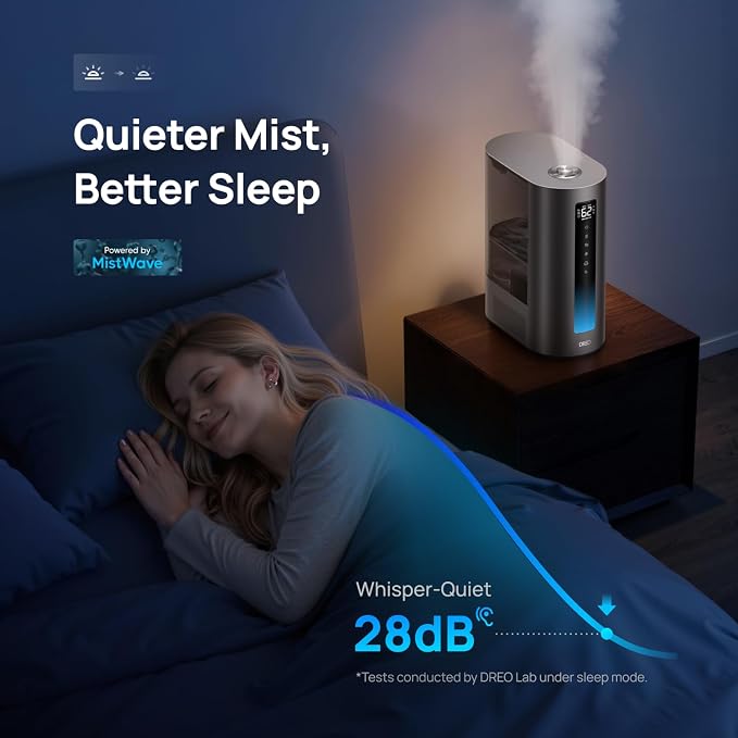 DREO 6L Smart Humidifiers for Bedroom, Warm & Cool Mist for Large Room | 60-Hour Quiet Runtime, 500ML/H Output, Smart Humidity Sensor, Indicator Light, App Control, Works with Alexa & Google, Silver