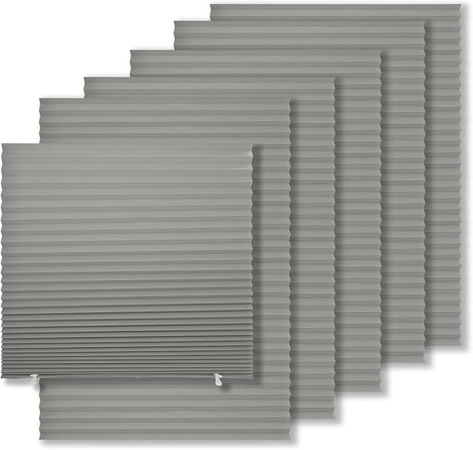 MYshade 6 Pack Temporary Light Filtering Paper Shades for Windows,Paper Pleated Blinds with Adhesive,No Tools No Drilling Free Cut Size Temporary Room Darkening Shades(Grey, 36" W x 72" H)