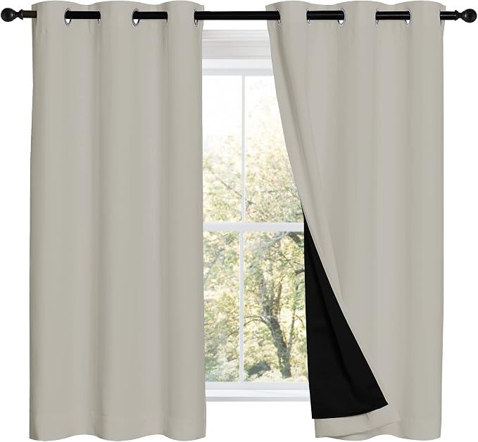 NICETOWN 100% Blackout Curtains 54 inches Long, Double-Deck Completely Blackout Window Treatment Thermal Insulated Lined Drapes for Small Window (Natural, 1 Pair, 42 inches Width Each Panel)