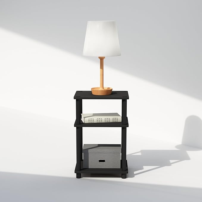 Furinno JUST Toolless 3-Tier Night Stand, Open Storage, Americano | Compact, Narrow Bedside Table, End Table, Side Table, for Bedroom, Dorm