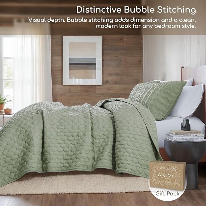 WDCOZY Sage Green Quilt Twin Size Bedding Sets with 1 Pillow Sham, Lightweight Soft Bedspread Coverlet, Twin XL Thin Comforter Bed Cover, All Season Spring Summer, 2 Pieces, 68x90 inches