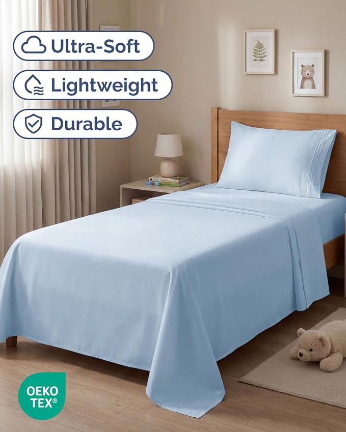 Twin Size 3 Piece Sheet Set - Comfy Breathable & Cooling Sheets - Sky Blue | Hotel Luxury Bed Sheets for Women & Men, Deep Pockets, Easy-Fit, Extra Soft and Wrinkle Free Sheets, Oeko-Tex Bed Sheet Set
