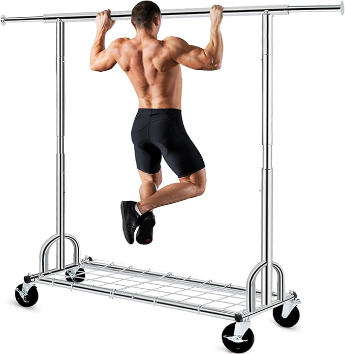 HOKEEPER Clothing Garment Rack Capacity 525LBS Collapsible Clothes Rack | Adjustable Clothing Racks on Wheels Rolling Clothes Rack for Hanging Clothes Heavy Duty Commercial Easy Assemble 75"W*71"H