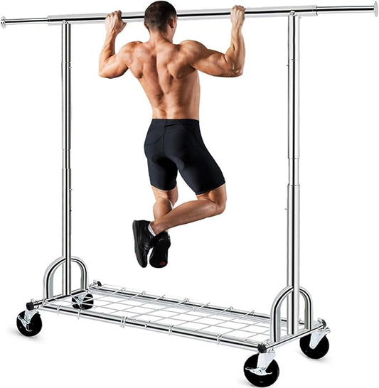 HOKEEPER Clothing Garment Rack Capacity 525LBS Collapsible Clothes Rack | Adjustable Clothing Racks on Wheels Rolling Clothes Rack for Hanging Clothes Heavy Duty Commercial Easy Assemble 75"W*71"H