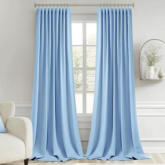 MIULEE Sky Blue Back Tab Blackout Curtains 52x96 Inch Long 2 Panels Set | Rod Pocket Pinch Pleated, Thermal Insulated, Bedroom Living Room Darkening Drapes, Light Blocking Floor to Ceiling Curtains