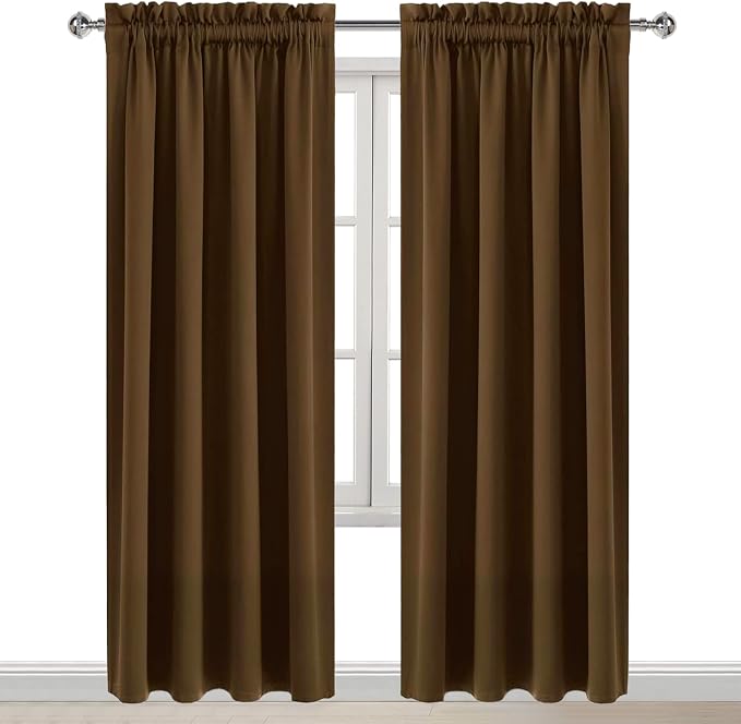 DWCN Blackout Curtains for Bedroom Living Room 52 x 95 Inch Long Brown | Room Darkening, Thermal Insulated, Light Blocking, Rod Pocket Drapes, Noise Reducing Window Treatments