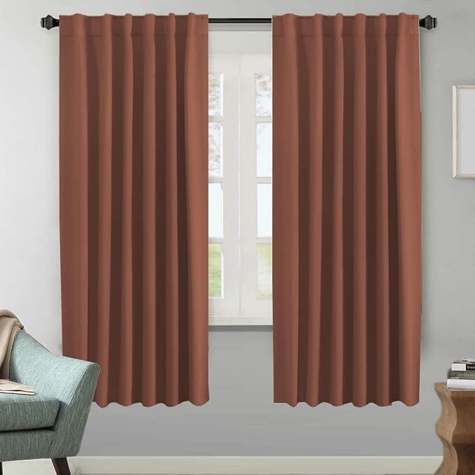 H.VERSAILTEX Blackout Curtains Thermal Insulated Window Treatment Panels Room Darkening Blackout Drapes for Living Room Back Tab/Rod Pocket Bedroom Draperies (2 Panels, Washed Spice, 52 x 72 Inch)