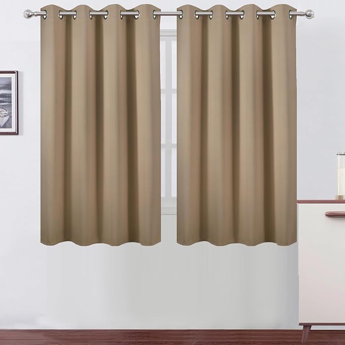 Blackout Curtains 66 x 54 Inch Long Natural Curtains Set of 2 Panels Room Darkening Curtains for Bedroom and Living Room