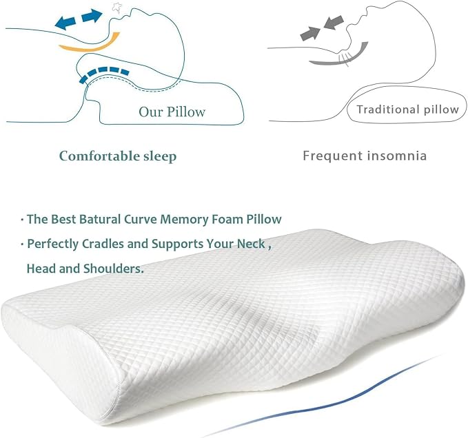 EPABO Contour Memory Foam Pillow Orthopedic Sleeping Pillows, Ergonomic Cervical Pillow for Neck Pain - for Side Sleepers, Back and Stomach Sleepers, Free Pillowcase Included ( Soft & Queen Size)