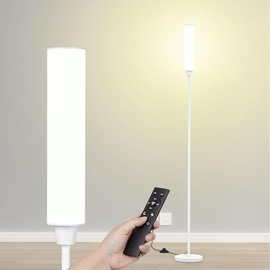 Nukanu Floor Lamp with Remote Control,Bright Floor Lamps for Living Room/Bedroom/Office, Stepless Adjustable 3000K-6000K Colors and 10-100% Brightness,Standing Light with Foot Switch (White) | Standing Lamp for Living Room,Bedroom,Office,Stepless Adjus...