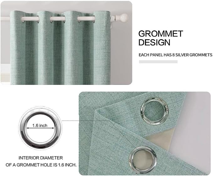 MIULEE 100% Blackout Linen Curtains for Bedroom 52x108 Inches Seafoam Green | Room Darkening, Light Blocking, Thermal Insulated, Grommet Top, Linen Textured, Window Curtains for Living Room, 2 Panels