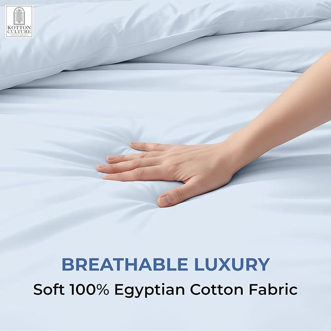 1 Pc 120" x 98" Duvet Cover Oversized King 100% Egyptian Cotton - 600 Thread Count Comforter Cover, Zipper Closure & Corner Ties - Fits Large King Inserts - Sky Blue