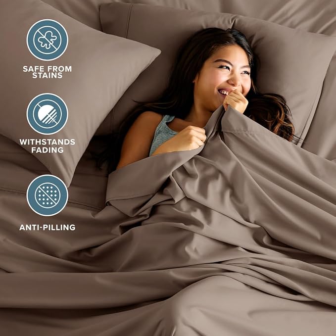 Bare Home Twin XL Sheet Set - 1800 Ultra-Soft (Twin XL, Taupe) | Deep Pockets 6 to 15 Inches, Breathable, Hypoallergenic, Hotel Luxury, Easy Fit, Soft, All-Season