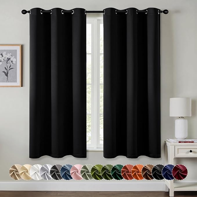MIULEE Blackout Curtains for Bedroom 2 Panels 40 x 68 Inch Long Black | Thermal Insulated, Halloween Living Room Darkening Grommet Drapes, Noise Reducing, Light Blocking Window Treatments