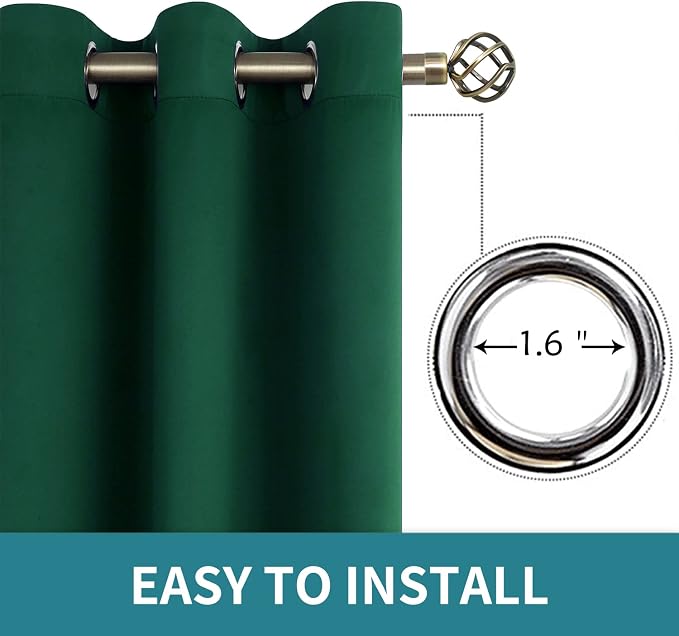 BGment Blackout Curtains - Grommet Thermal Insulated Room Darkening Bedroom and Living Room Curtains, Set of 2 Decorative Curtain Panels (52 x 63 Inch, Emerald Green) | Grommet Top, Black Out, Room Darkening, Sunblock, Thermal Insulated, Window Drapes ...