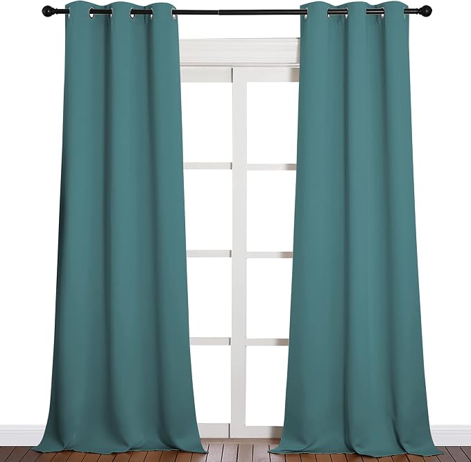 NICETOWN Patio Glass Door Panels, 1 Pair, 42 x 90-inch, Sea Teal | Blackout Curtains for Bedroom/Living Room, Privacy Panel Drapes for Dining Room and Guest Room