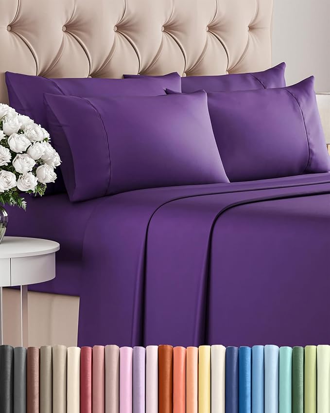 Queen 6 Piece Bed Sheet Set - Comfy, Breathable & Cooling Sheets - Purple | Ultra-Soft Hotel Luxury Bedding Set w/ 8-16 Inch Deep Pockets, 1 Flat & 1 Fitted Sheet & 4 Pillowcases, Wrinkle & Fade Free