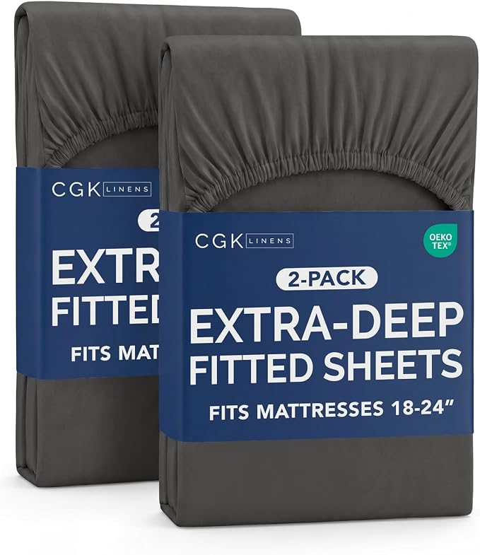 2 Pack Extra Deep Twin XL Fitted Sheets with Extra Deep Pockets - Charcoal | Hotel Luxury Bottom Fitted Sheets Only, Soft, Fade & Wrinkle Free, Breathable & Comfy, All Around Elastic Fitted Sheets