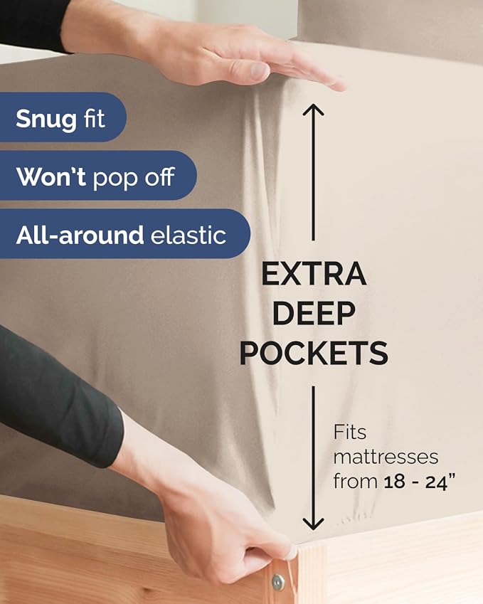 2 Pack Extra Deep Twin XL Fitted Sheets with Extra Deep Pockets - Wheat | Hotel Luxury Bottom Fitted Sheets Only, Soft, Fade & Wrinkle Free, Breathable & Comfy, All Around Elastic Fitted Sheets