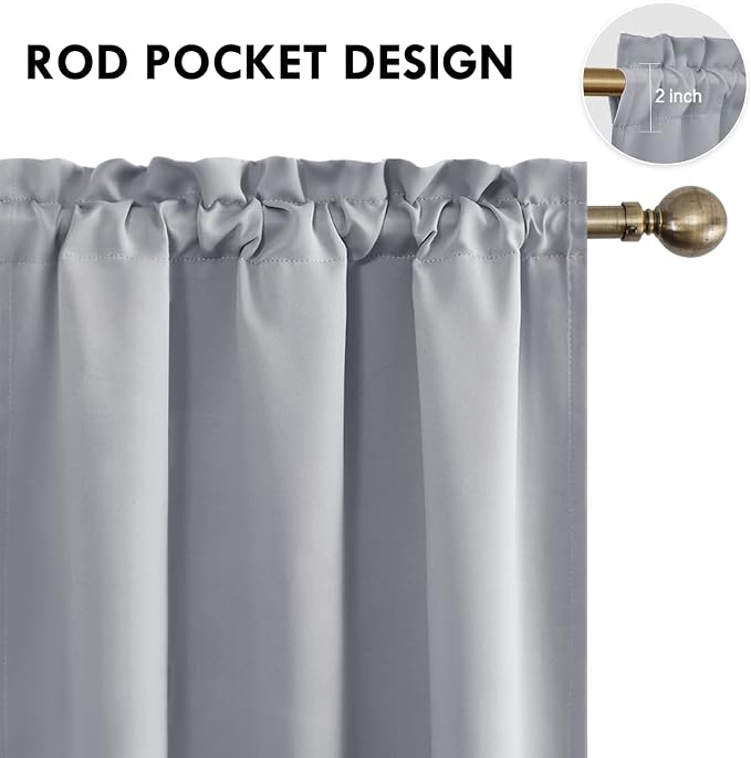 DWCN Blackout Curtains for Bedroom Living Room 42 x 84 Inch Long 2 Panels | Room Darkening, Thermal Insulated, Light Blocking, Rod Pocket Drapes, Noise Reducing Window Treatments, Silver Grey