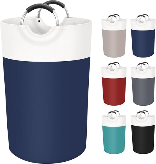BlissTotes 115L Laundry Basket, Freestanding Collapsible Hamper, Blue | Collapsible Dirty Clothes Hamper, Foldable Laundry Bag for Dorm, Waterproof Fabric, Padded Aluminum Handles
