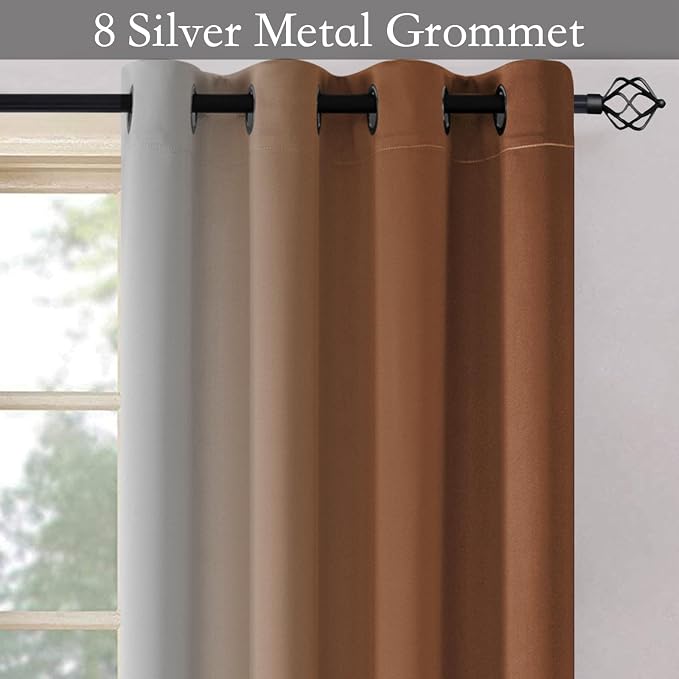 SimpleHome Ombre Burnt Orange to Grey White Curtains for Living Room 52x84L | Room Darkening Curtains for Bedroom,Gradient Light Blocking Curtain,Thermal Insulated Grommet Window Drapes,2 Panels,84 Inch