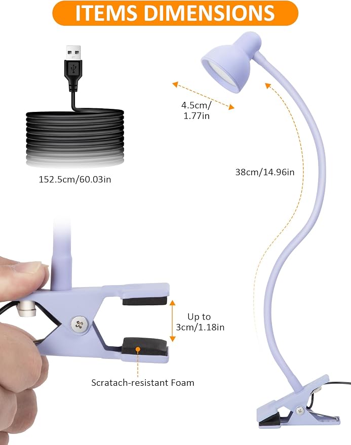 LiFMIRA Desk Lamp Clip on Lamp for Bed, LED Reading Light for Bed Purple | 3 Colors 10 Dimmable Brightness, LED Book Light for Reading in Bed Flexible Clip on Light Clamp Lamp for Bed Headboard Desk