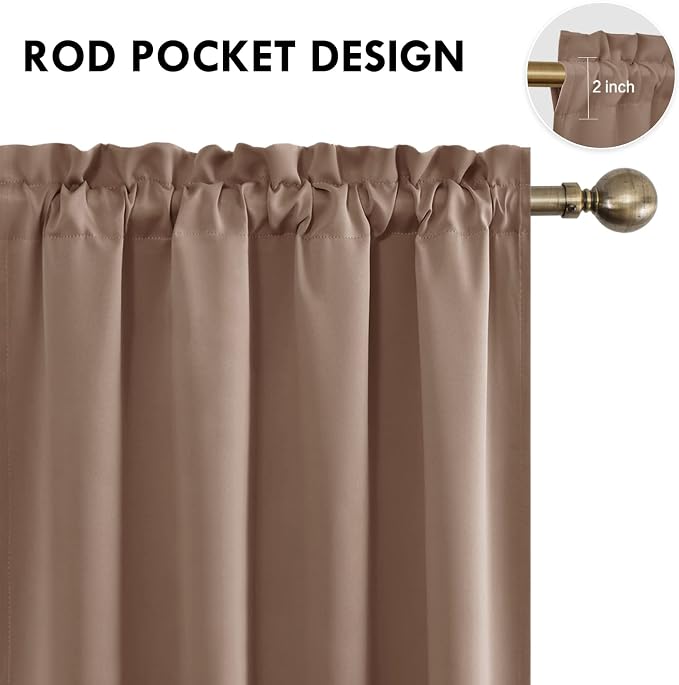 DWCN Blackout Curtains for Bedroom Living Room 52 x 84 Inch Long Khaki | 2 Panels Set, Room Darkening, Thermal Insulated, Light Blocking, Rod Pocket Drapes, Noise Reducing Window Treatments