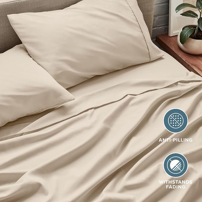 Bare Home Split King Sheet Set - 1800 Ultra-Soft (Split King, Sand) | Deep Pockets 6 to 15 Inches, Breathable, Hypoallergenic, Hotel Luxury, Easy Fit, Soft, All-Season