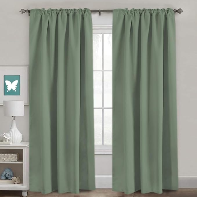 H.VERSAILTEX Blackout Curtains Thermal Insulated Window Treatment Panels Room Darkening Blackout Drapes for Living Room Back Tab/Rod Pocket Bedroom Draperies (2 Panels, Green Bay, 52 x 96 Inch)