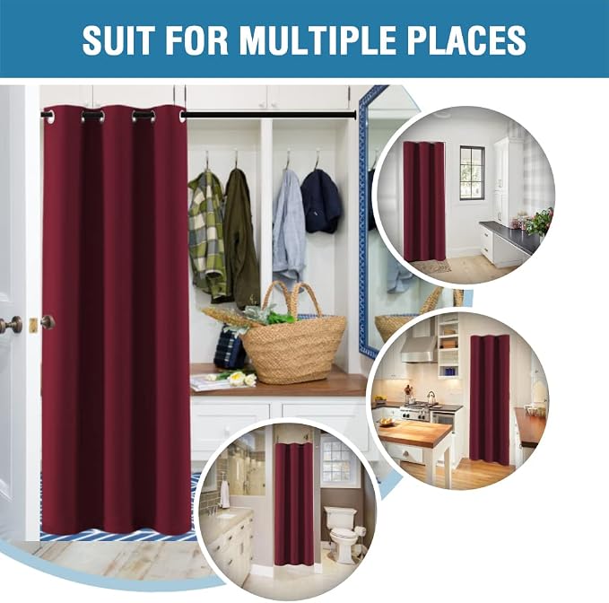 H.VERSAILTEX Christmas Doorway Curtain Blackout Door Curtain Room Divider Window Treatment Curtain for Bedroom Thermal Insulated Privacy Drape Soundproof Grommet, 42 x 80 inches, 1 Panel, Burgundy