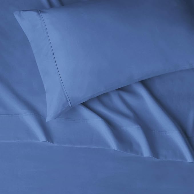 Amazon Basics Lightweight Breathable Super Soft Easy Care Wrinkle Resistant Brushed Microfiber 3-Piece Bed Sheet Set with 14-Inch Deep Pockets, Twin, Dutch Blue, Solid