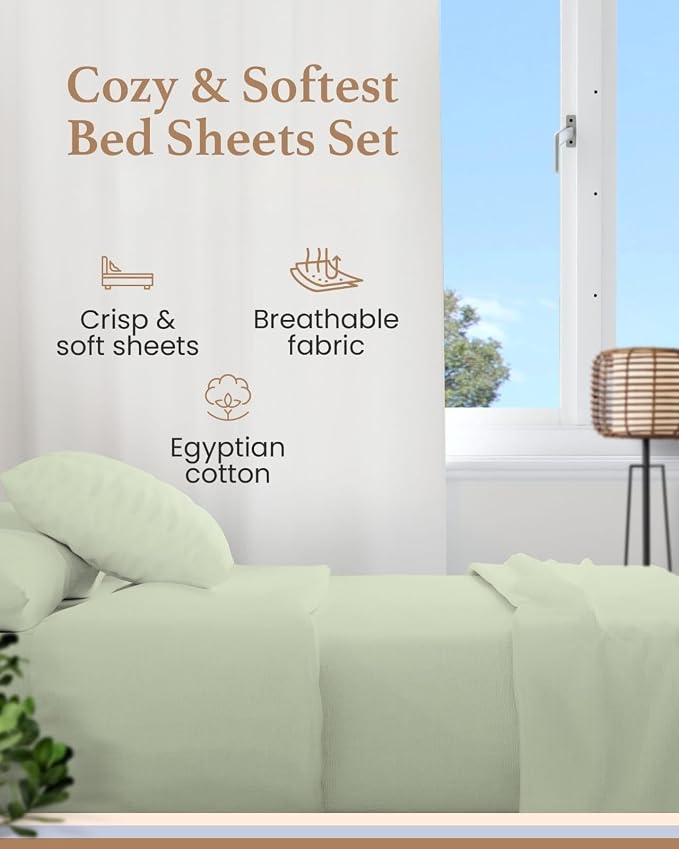 Good Sleep Bedding 100% Egyptian Cotton King Size Bed Sheets, 4 Piece Silky Sateen Weave King Sheets, Ultra-Soft & Durable Hotel Luxury, 16 Inch Deep Pocket King Sheet Set - Sage