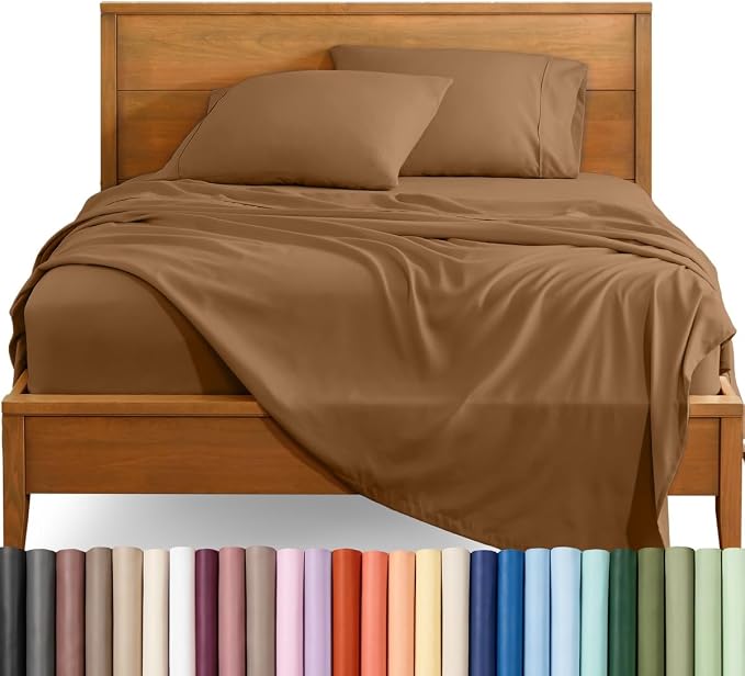 Bare Home Queen Sheet Set - 1800 Ultra-Soft (Queen, Caramel) | Deep Pockets 6 to 15 Inches, Breathable, Hypoallergenic, Hotel Luxury, Easy Fit, Soft, All-Season
