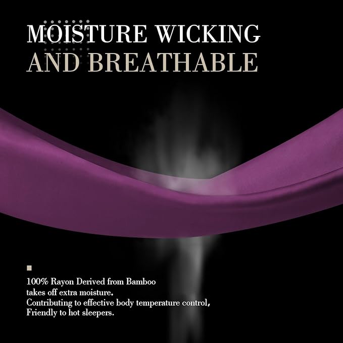 WishSmile Cooling King Pillow Cases Set of 2 Breathable Cool Silky Soft Rayon Derived from Bamboo Fabric Moisture Wicking for Hot Sleepers,Hair and Skin Friendly,Dark Purple,2 Pack,20x36IN