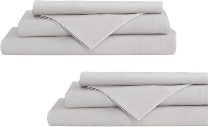 Linen Home 2-Pack King Sheet Set, 100% Cotton Percale Bedding, 8-Piece Value Bundle, Deep Pocket Cooling Bed Sheets for Hot Sleepers, Breathable & Crisp Hotel Quality, Long-Staple Cotton, Silver