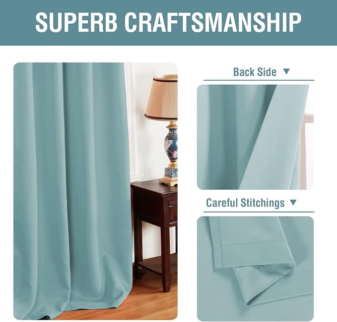 H.VERSAILTEX Blackout Curtain for Living Room Thermal Insulated Window Treatment Curtain Extra Long 96 inch Length Energy Saving Solid Grommet Top Blackout Drape, One Panel, Mineral Blue, 52"W x 96"L