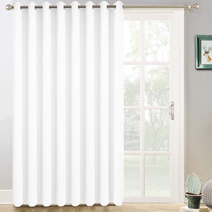 Yakamok Pure White Room Darkening Curtains 84 inch Sliding Door Drapes | 1 Extra-wide Panel,W100xL84,Soft Triple-weave,Grommet,Blackout Thermal Insulated Drapes,Privacy,Light Reduction,Patio doors