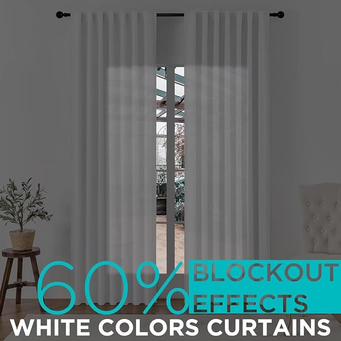 Joydeco 96 Inch 60% Blackout White Curtains 2 Panels,Elegant Soft Sheer Curtains for Bedroom,Thermal Insulated Black Out Drapes for Living Room,Rod Pocket Back Tab Drapes(W37 x L96 Inch,Greyish White)