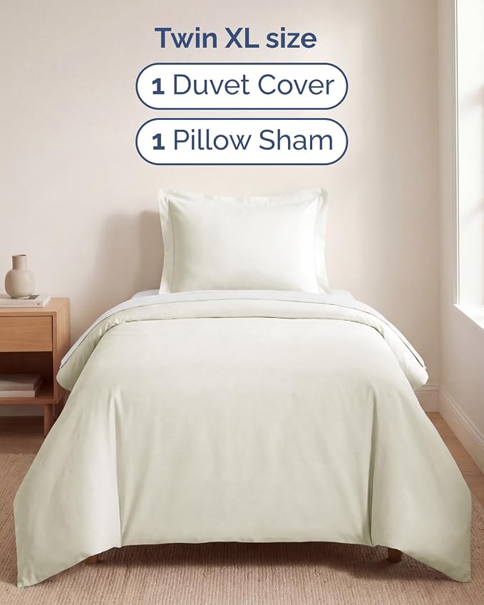Duvet Cover Twin/Twin XL Size - 2 Piece with Zipper Closure - Ivory | Extra Soft, Breathable, Twin/Twin XL Duvet Cover 68" x 90" w/ 1 Pillow Sham, Zipper Closures & Ties, Women, Men, Kids & Teens