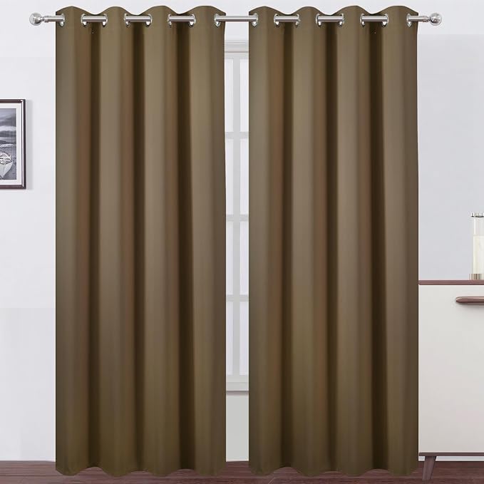 Blackout Curtains 52 x 108 inch/Brown Curtains Set of 2 Panels/Thermal Insulated Room Darkening Bedroom Curtains