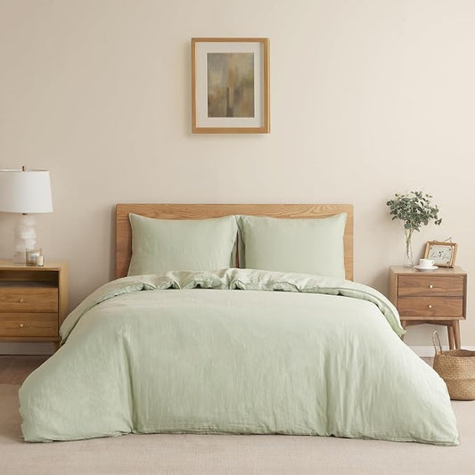 DAPU 100% French Linen Duvet Cover 3Pcs Set, 170GSM Linen Bedding, Full/Queen