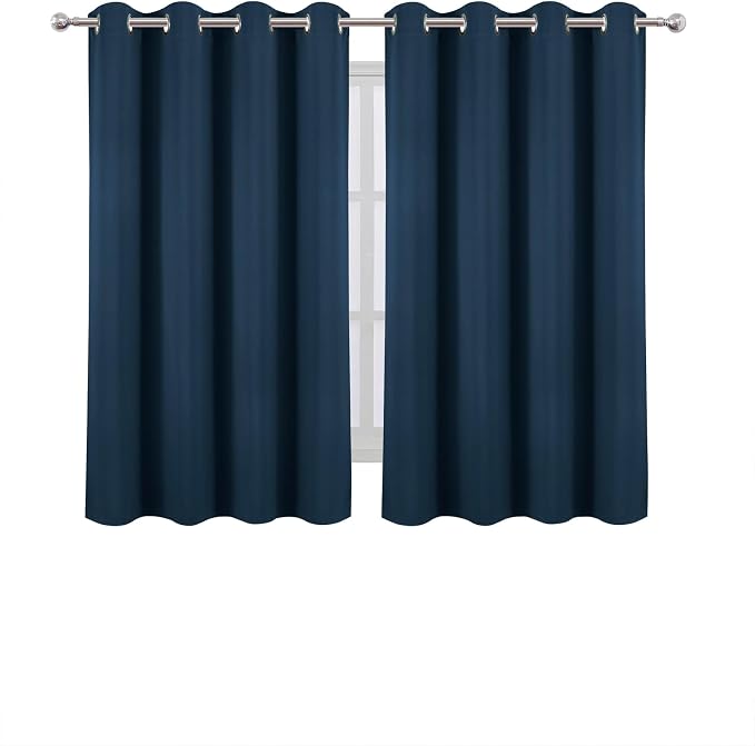 Blackout Curtains 66 x 54 Inch Long Navy Blue Curtains Set of 2 Panels Room Darkening Curtains for Bedroom and Living Room