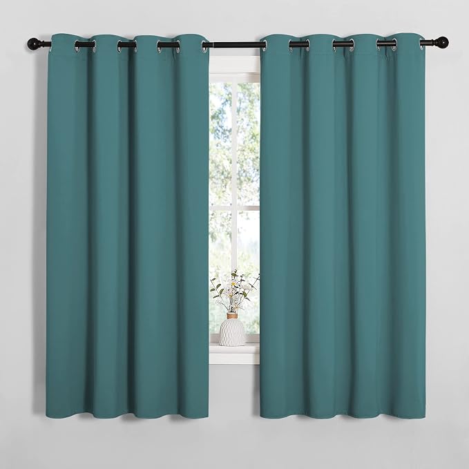 NICETOWN Bedroom Blackout Curtain Panels, 1 Pair, 55 by 68-inch, Sea Teal | Blackout Draperies Thermal Insulated Solid Grommet Blackout Curtains/Drapes