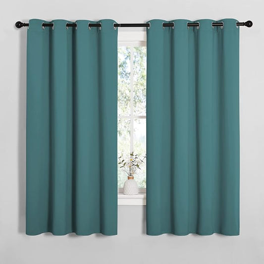 NICETOWN Bedroom Blackout Curtain Panels, 1 Pair, 55 by 68-inch, Sea Teal | Blackout Draperies Thermal Insulated Solid Grommet Blackout Curtains/Drapes